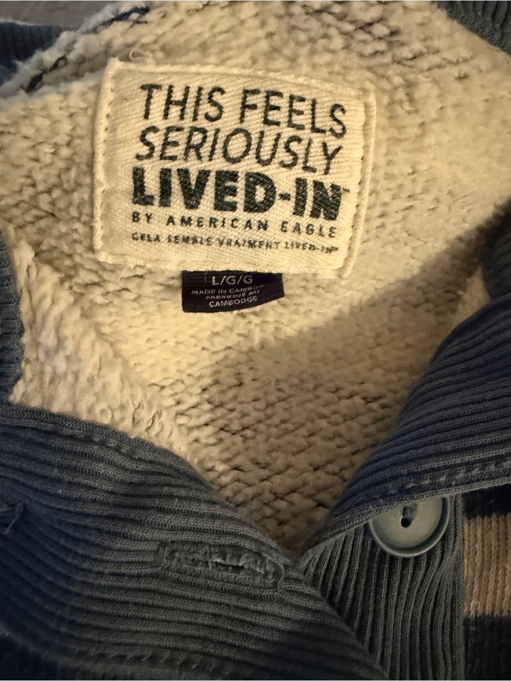 American Eagle Outfitters Blue and White Sherpa-Lined Button Shirt - Picture 2 of 2